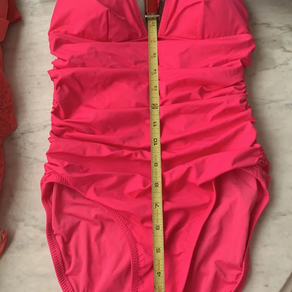 DKNY Hot Pink Halter Swimsuit With Ruching Small - Picture 6 of 8